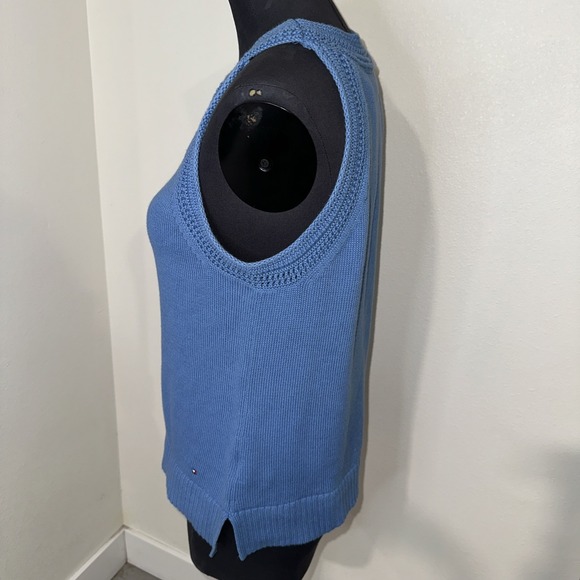 Tommy Hilfiger Womens Crochet Trim Sleeveless‎ Blouse Size L Knit Blue - Picture 5 of 12
